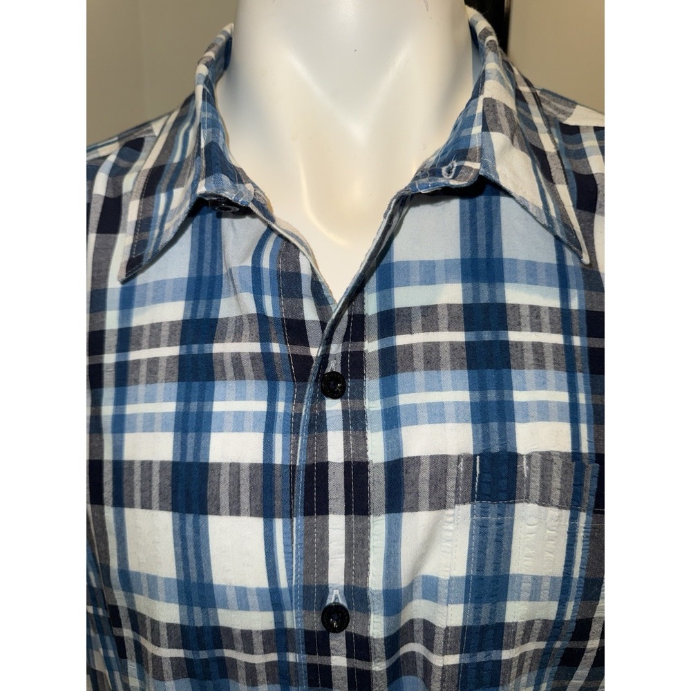 Patagonia Men's Large Plaid Short Sleeve Button Front Shirt Blue Organic Cotton - Picture 6 of 8